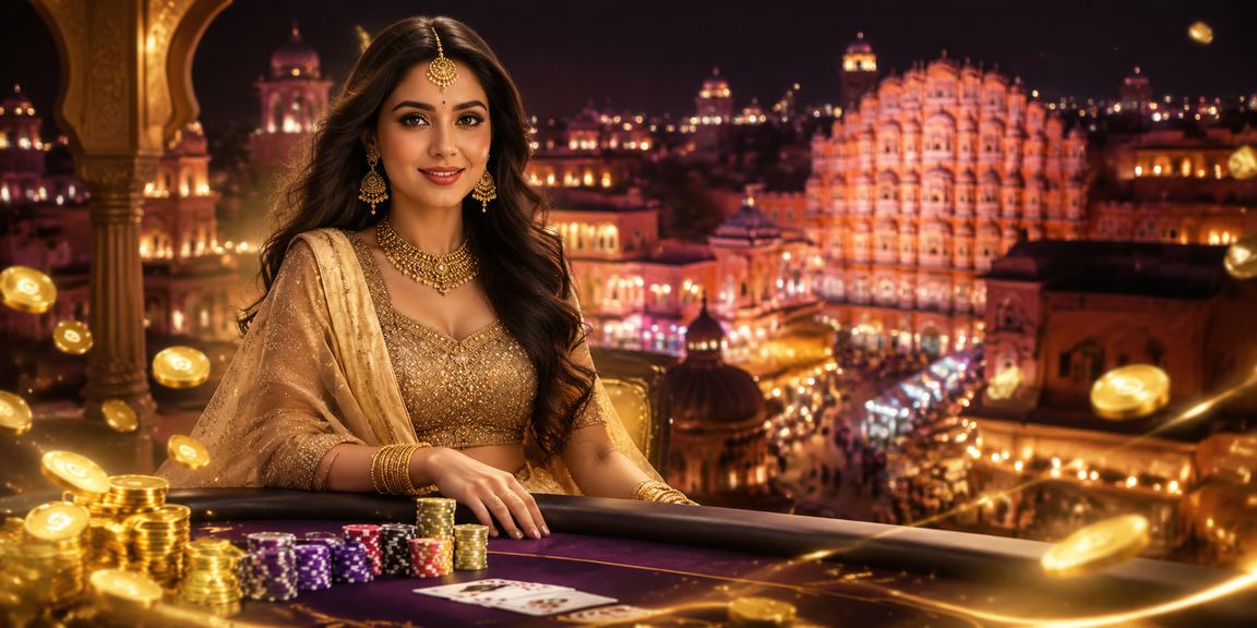 Elegant poker game in Jaipur casino setting with traditional attire
