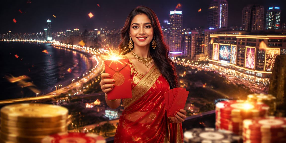 Excited Indian player enjoying live casino games by the sea-front in Mumbai